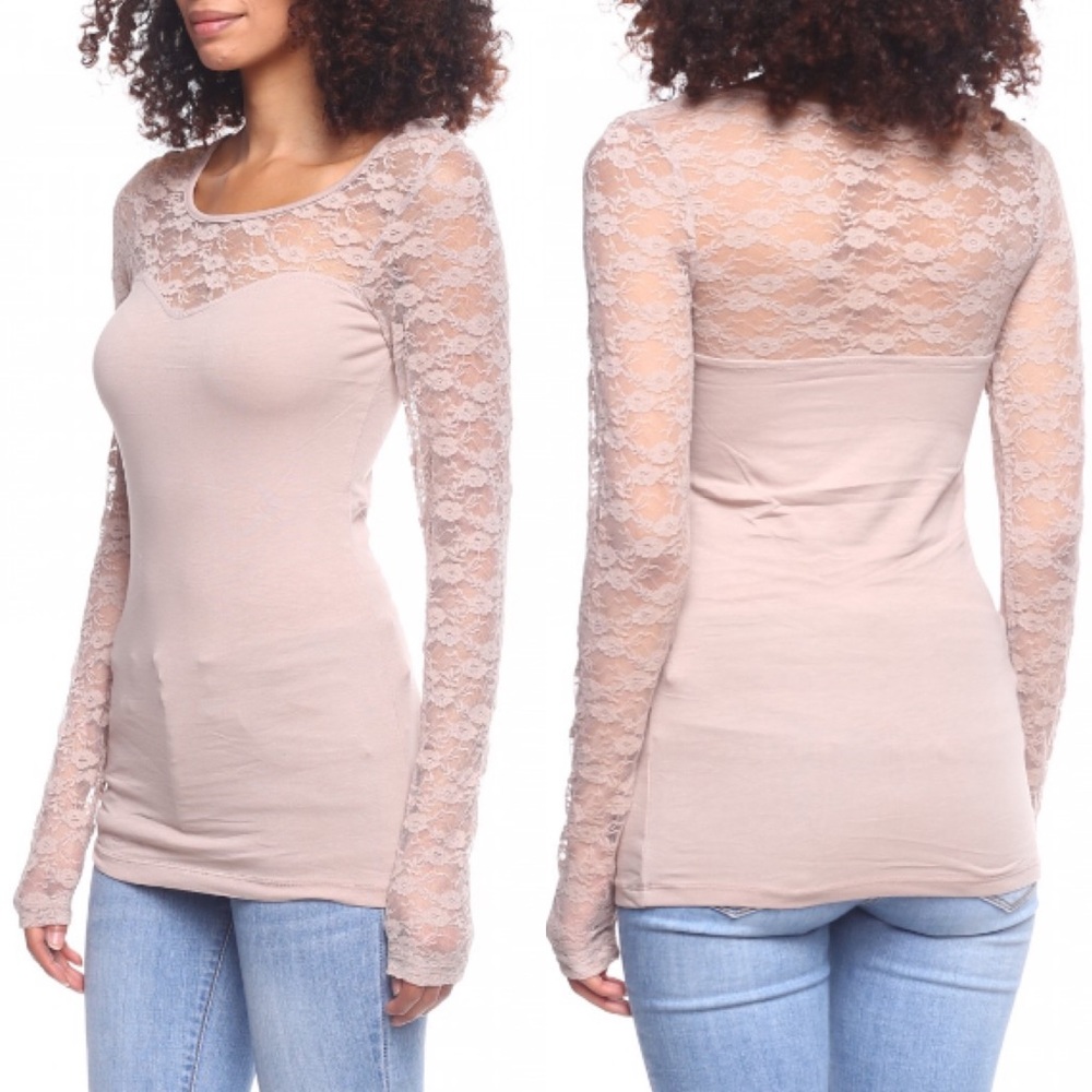 NWOT Sweetheart Floral Lace Long Sleeve Top - Picture 2 of 8